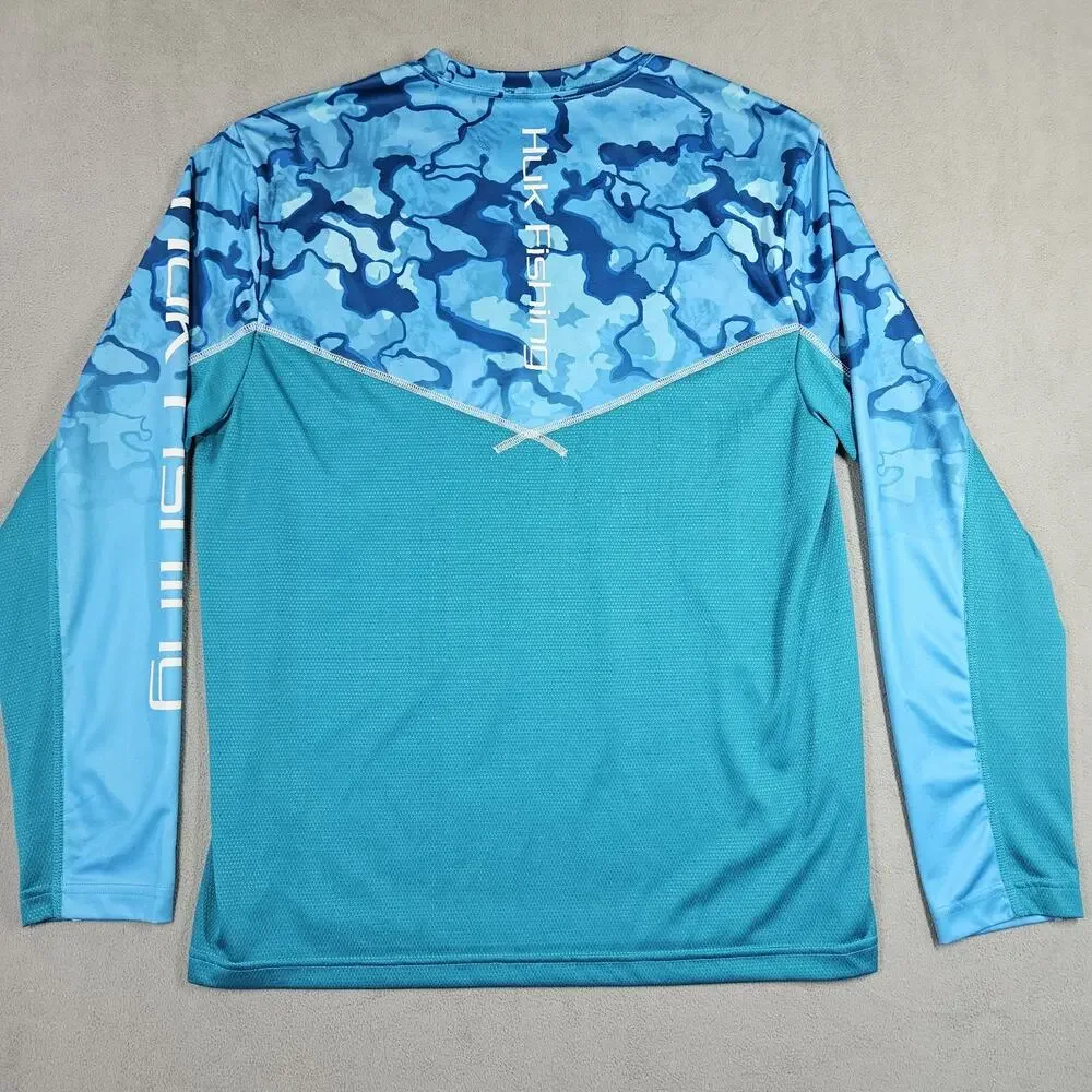 Huk Shirt Men's Medium Long Sleeve Fishing Camo Mesh Sun Protection Boating